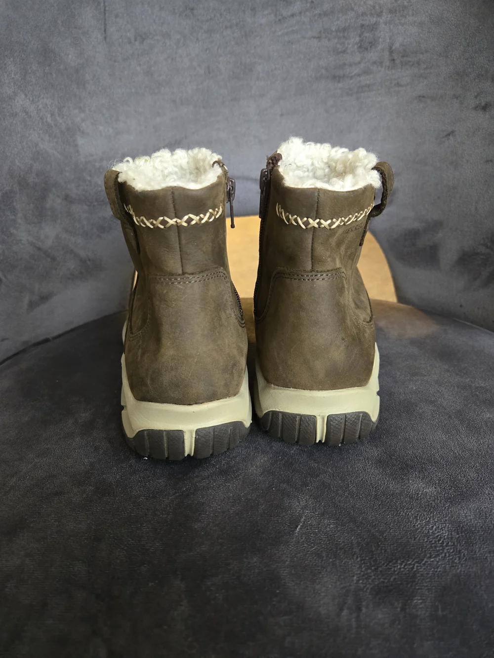 Merrell Brown Suede Ankle Booties with Cream Shearling Trim